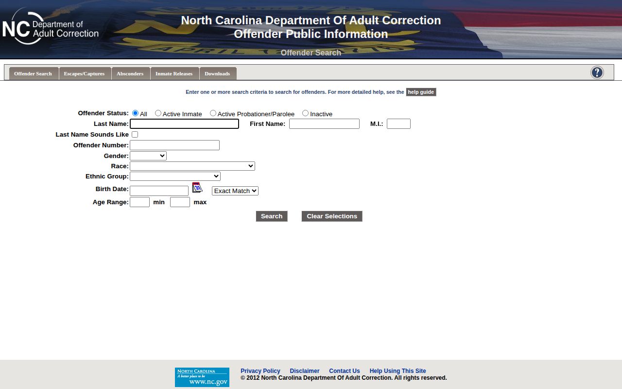 North Carolina offender search for Richmond County state custody records