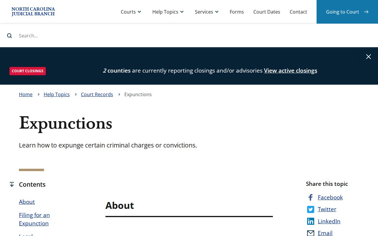 North Carolina Courts expunction information for Richmond County arrest records